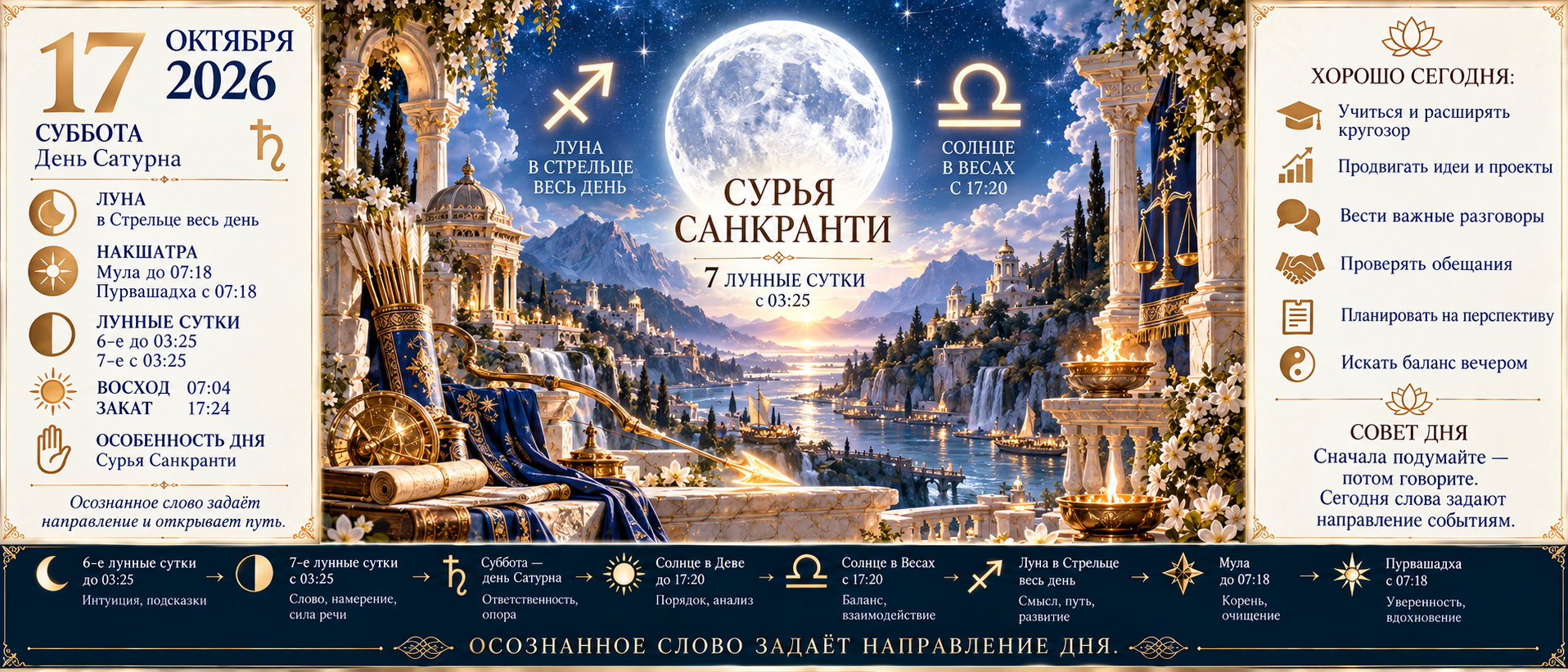 Ведический астрологический прогноз на 17 октября 2026 года: какая Луна сегодня и что советует ведическая астрология