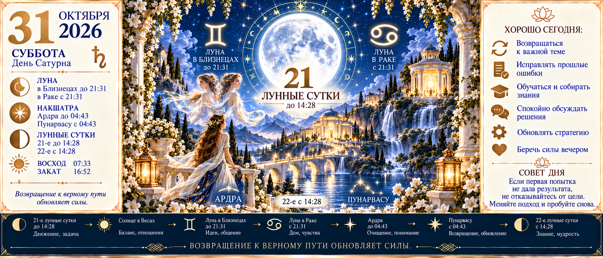 Ведический астрологический прогноз на 31 октября 2026 года: какая Луна сегодня и что советует ведическая астрология