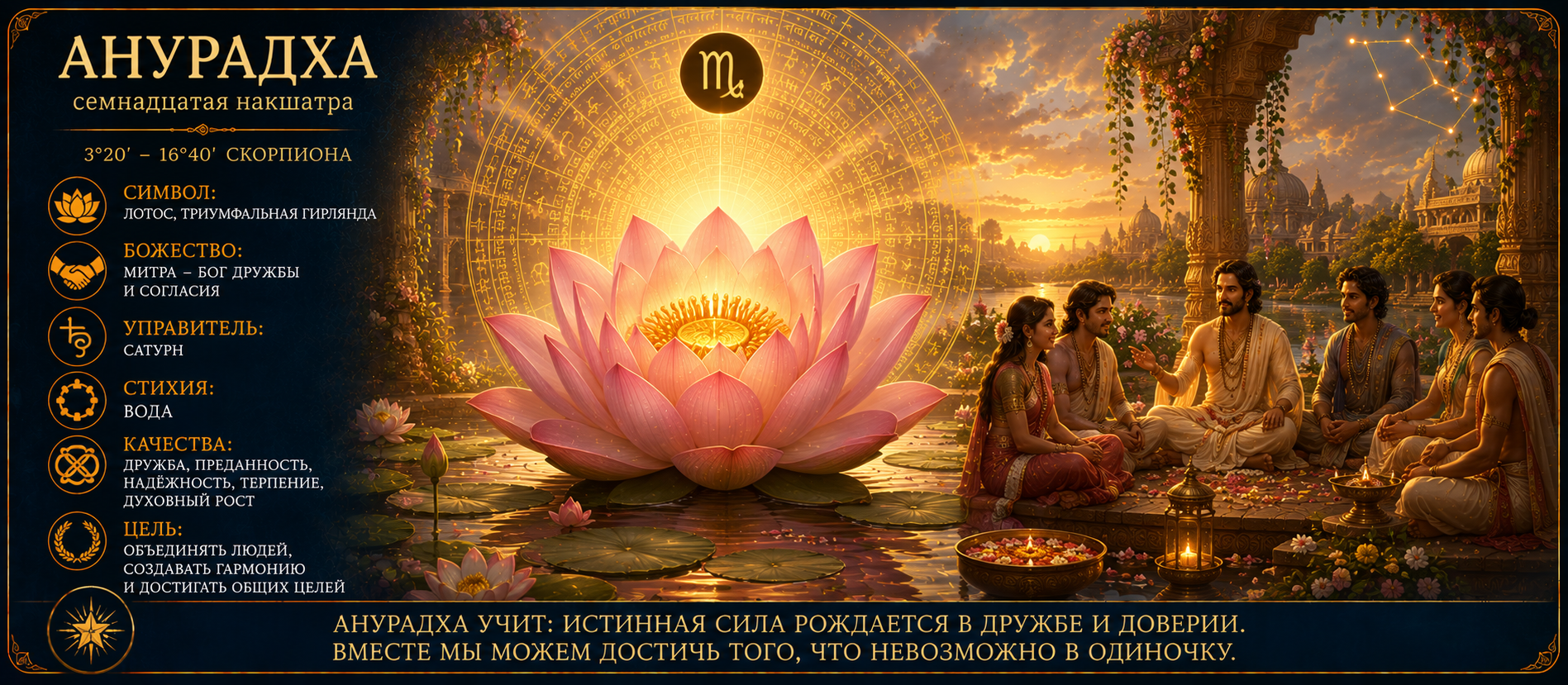 Накшатра Анурадха: символы, качества и влияние