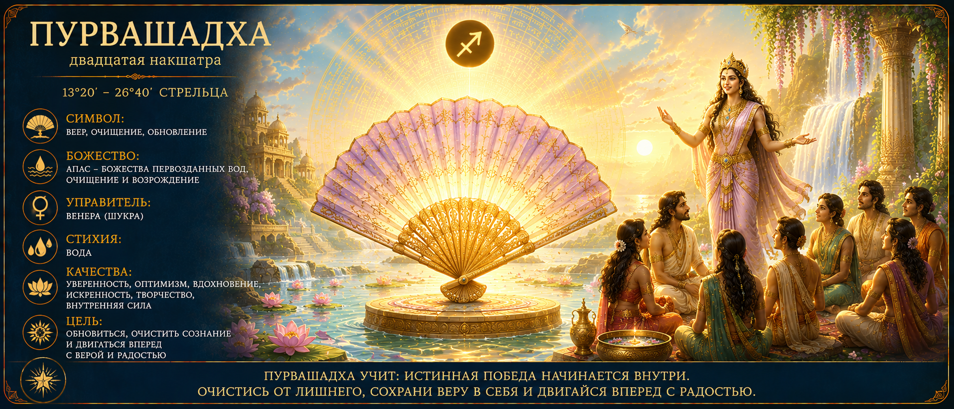 Накшатра Пурвашадха: символы, качества и влияние