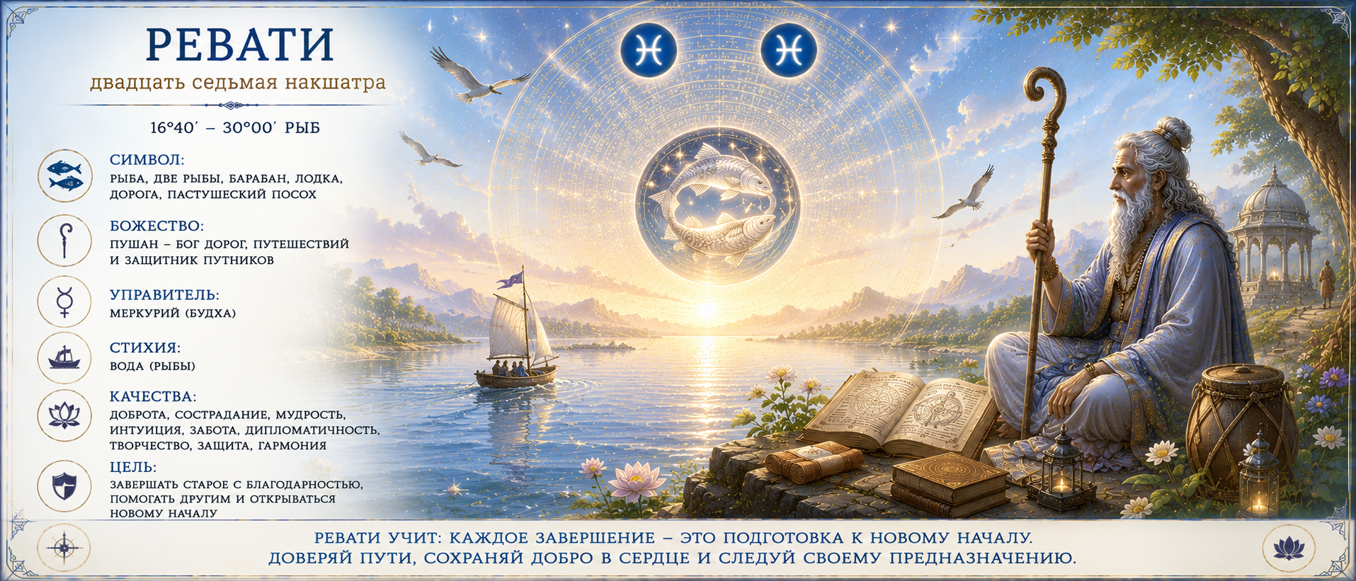 Накшатра Ревати: символы, качества и влияние