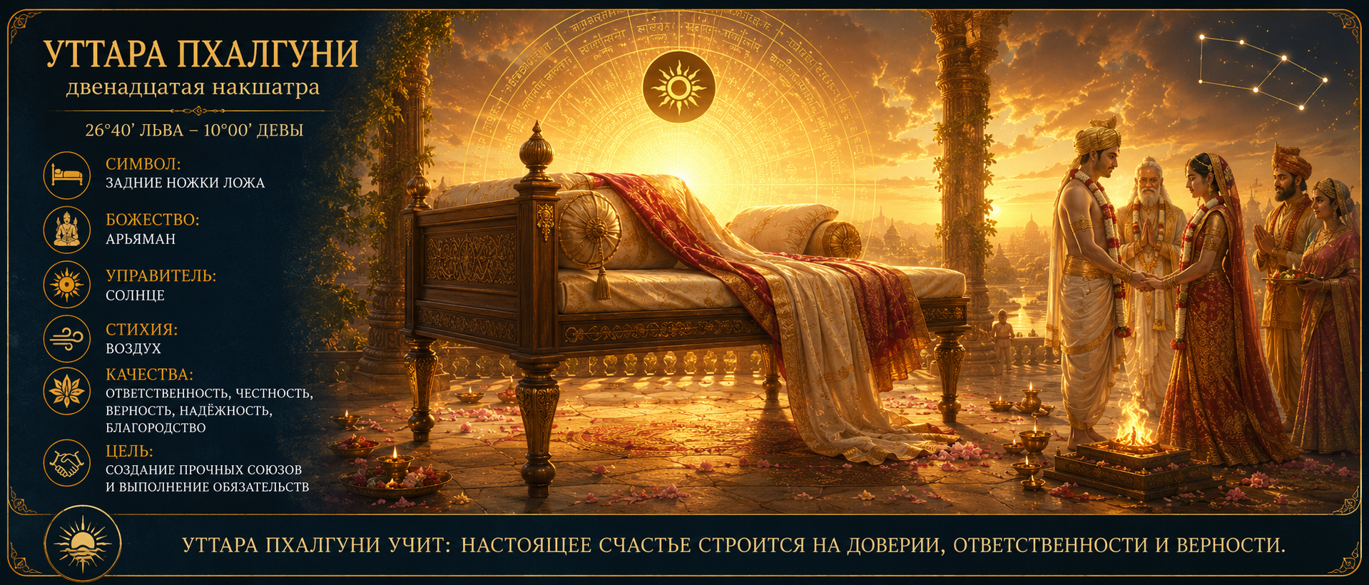 Накшатра Уттара Пхалгуни: символы, качества и влияние