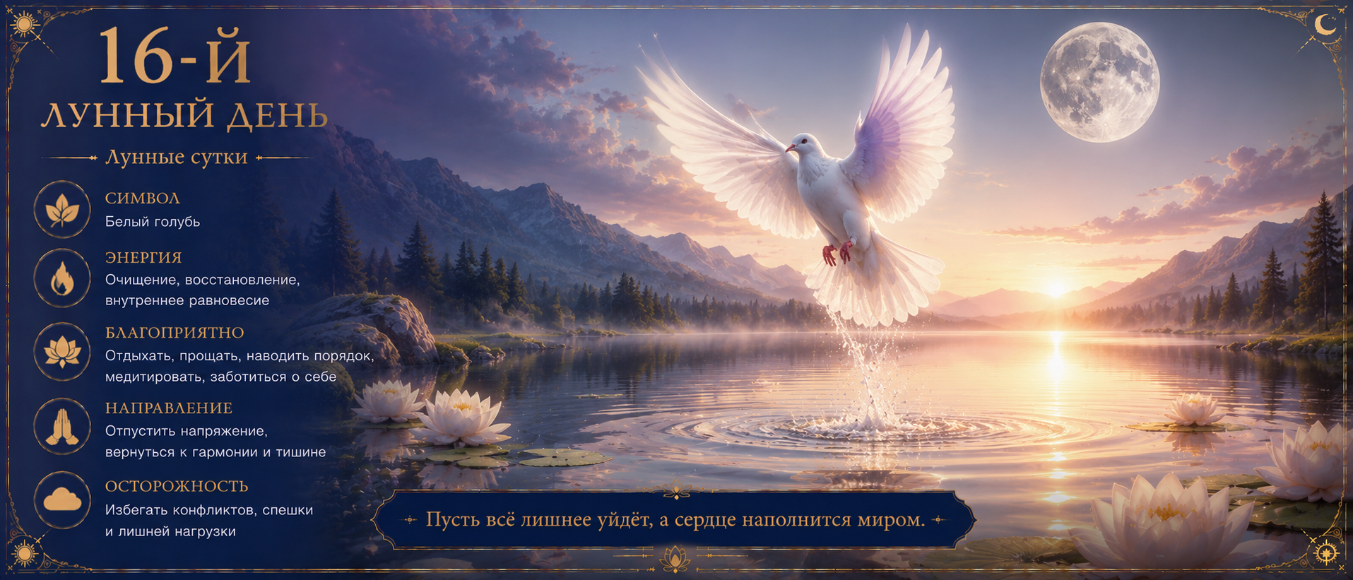 16-й лунный день — очищение, внутреннее равновесие и спокойствие