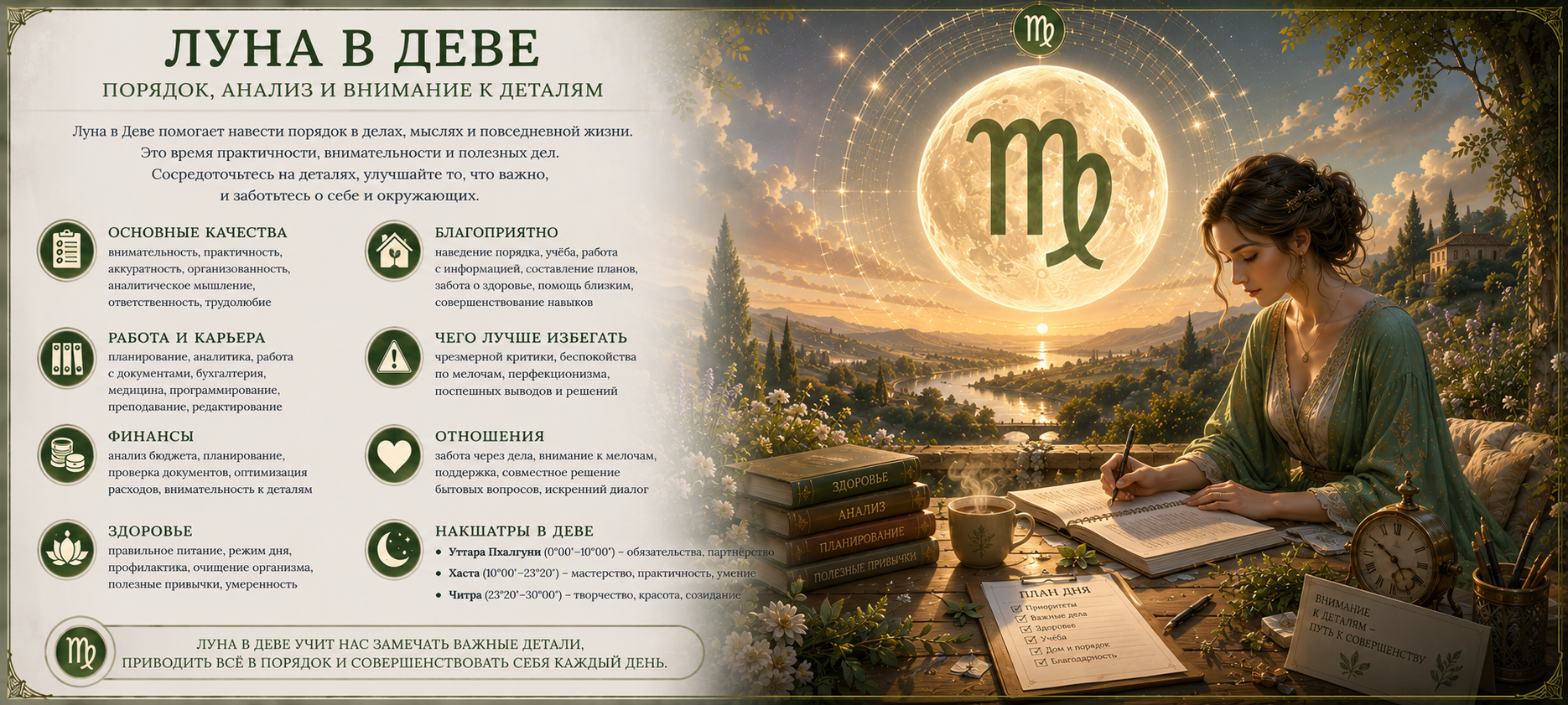 Луна в Деве — порядок, анализ и внимание к деталям