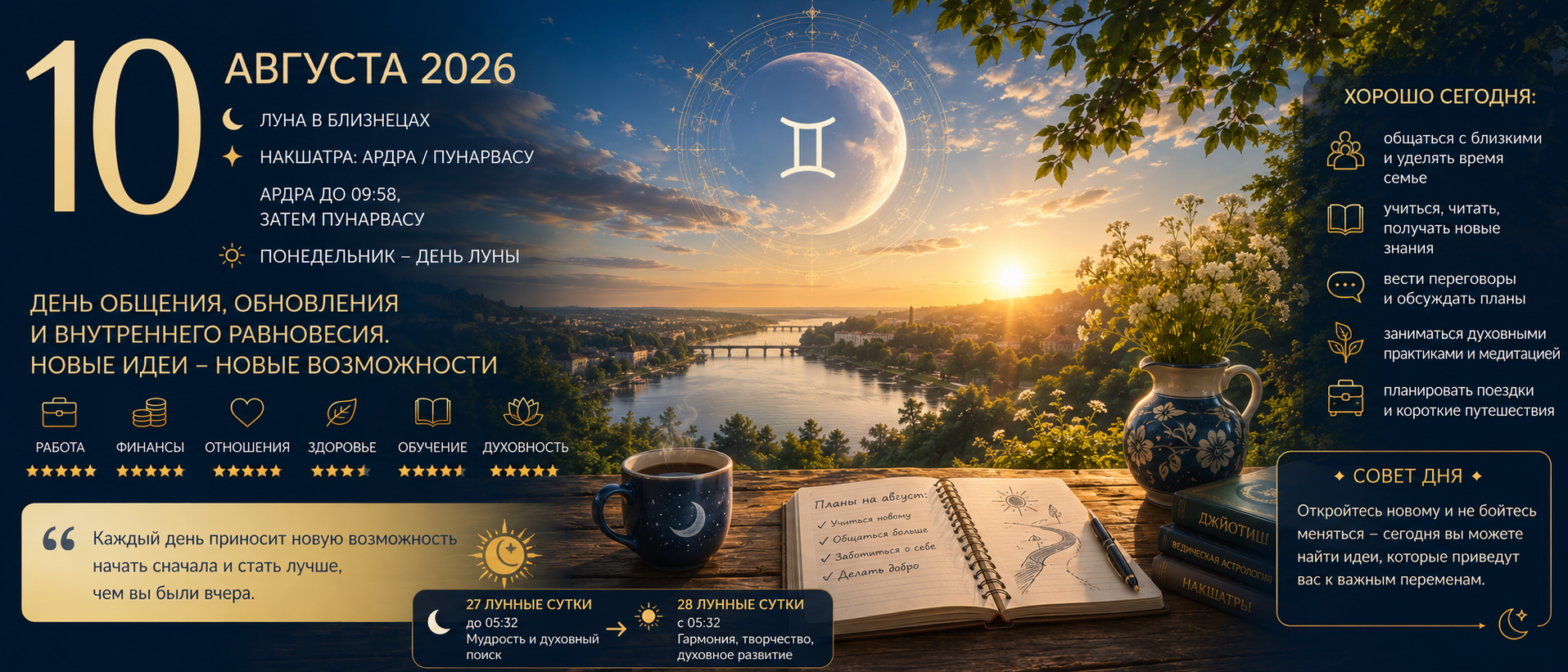 Лунный прогноз на 10 августа 2026 года
